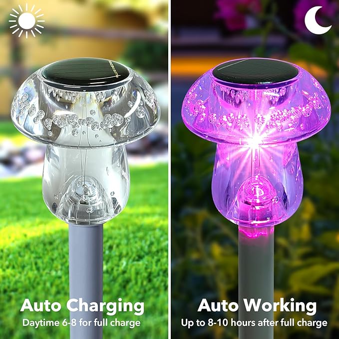 Benany Solar Lights Outdoor, 8 Pack Mushroom Lights Outside Waterproof, Solar Powered LED Lighting for Garden, Yard, Landscape, Path, Pathway, Lawn, Walkway, Driveway, Backyard Decor (Color Changing)
