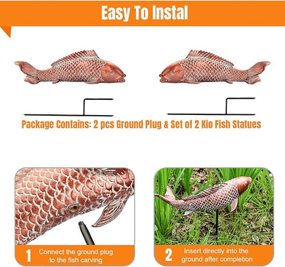 Garden Statues Koi Fish Decor Outdoor Garden Fish Statues, Set of 2 Antique Copper Koi Art Sculptures for Patio, Backyard, Pond and Home Decor, Best Gardening Gifts for Women Mom
