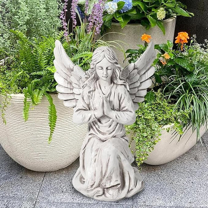 Praying Angel Garden Statue – Outdoor Kneeling Angel Figurine for Yard, Patio, Memorial Decor, Resin Sculpture, Housewarming Ornament Present