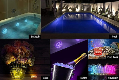 LOFTEK Submersible LED Lights with Remote, 13 LED Pool Lights for Inground Above Ground Pool with Magnets &Suction Cups,16 Color Changing Underwater Light for Ponds Battery Operated, 2 Pack