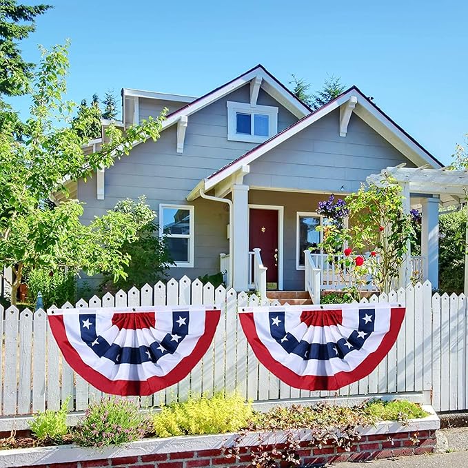 American Flag Bunting Patriotic Pleated Fan Flag USA Flags with Brass Grommets and Zip Ties for 4th of July Memorial Day Decoration Outdoor (7, 1.5x3 Feet)