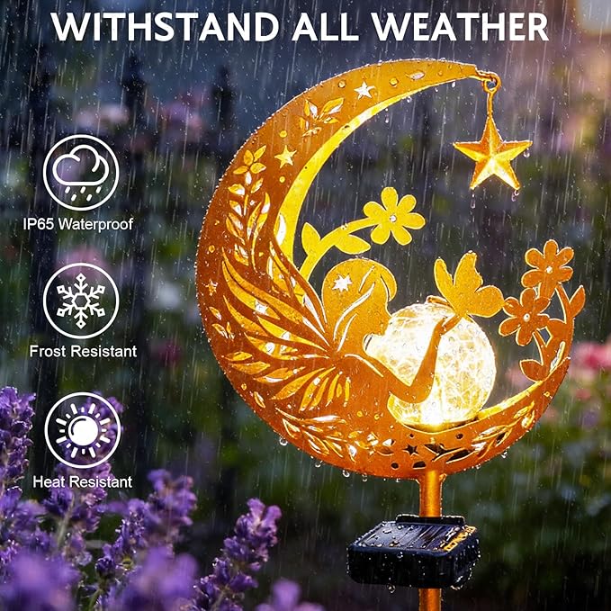ZNYCYE Solar Lights Outdoor Decorative Moon Angel Solar Stake Lights Pathway Lights, Mothers Day Gifts for Mom Women Grandma,Fairy Garden Decor Waterproof for Walkway, Yard, Lawn, Patio (Warm White)
