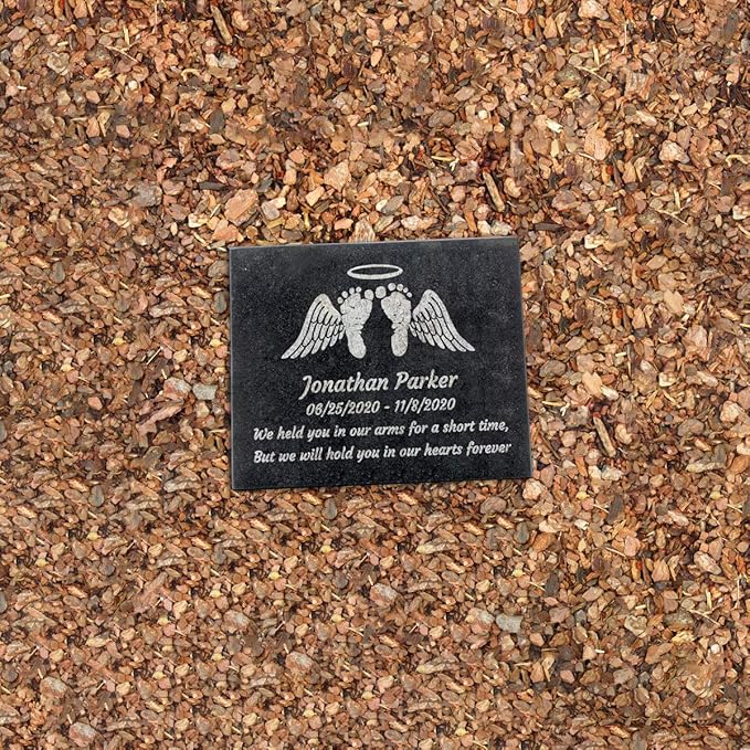 PlaqueMaker Black Granite Memorial Headstone Or Garden Memorial for Lost Infant or Child - Include You Personalized Text. Can be Used as a Sympathy Gift, Garden Stone or Grave Maker (8 x 10 x 0.4)