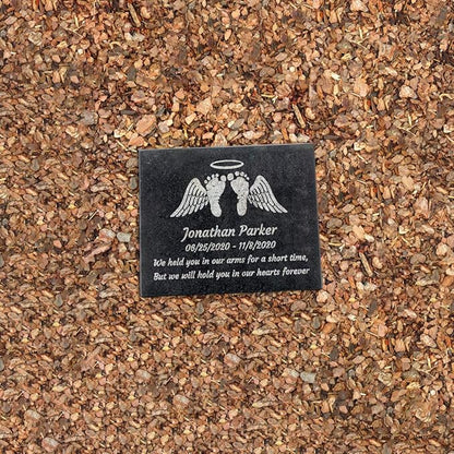 PlaqueMaker Black Granite Memorial Headstone Or Garden Memorial for Lost Infant or Child - Include You Personalized Text. Can be Used as a Sympathy Gift, Garden Stone or Grave Maker (8 x 10 x 0.4)
