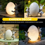 Solar Bunny Garden Statue with LED Light – Cute Solar Garden Decor Outdoor Rabbit Statue for Patio Yard Backyard Lawn, Bunny Decor Garden Statues, Easter Rabbit Gifts-Egg