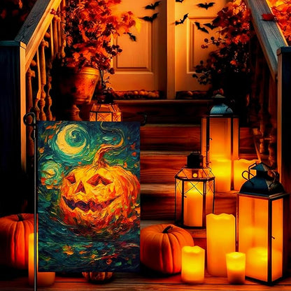 Halloween Garden Flag Pumpkin Garden Flag Custom Personalized Funny Garden Flags Arts Starry Night Sky Moon Yard Flag Double Sided Fall Porch Patio Farmhouse Outdoor Yard Decorative 12x18 Inch