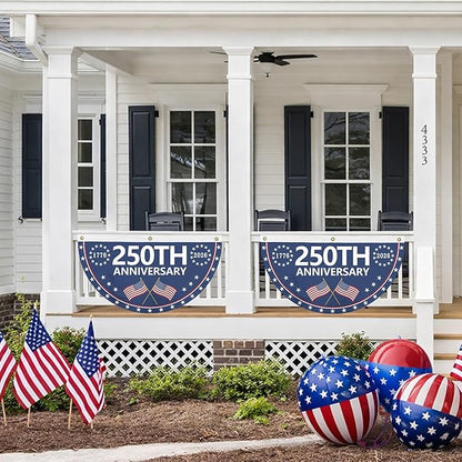 Probsin 2Pcs 250th Anniversary Fan Bunting 1.5x3Ft 1776-2026 250th Anniversary Patriotic 250th Birthday Party Supply Wall Decor Hanging Backdrop for Indoor Outdoor Fence Door Porch Balcony