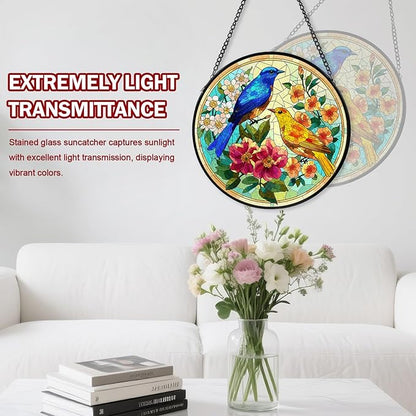 Hummingbird Stained Glass Window Hanging, Suncatcher Diamond Glass Panel Hangings, Sun Catchers Indoor Windows Wall Art, Gift for Mom Grandma Bird Lover, Christmas Decor for Home Office 7.87 inches