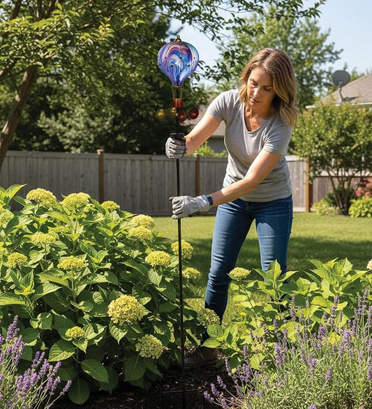 Regal Art & Gift Swirl Balloon Spinner, 62-Inch Solar Garden Stake - Metal Wind Spinner with Solar Light - Outdoor Kinetic Garden Sculpture for Yard Art, Patio & Lawn Décor - Purple
