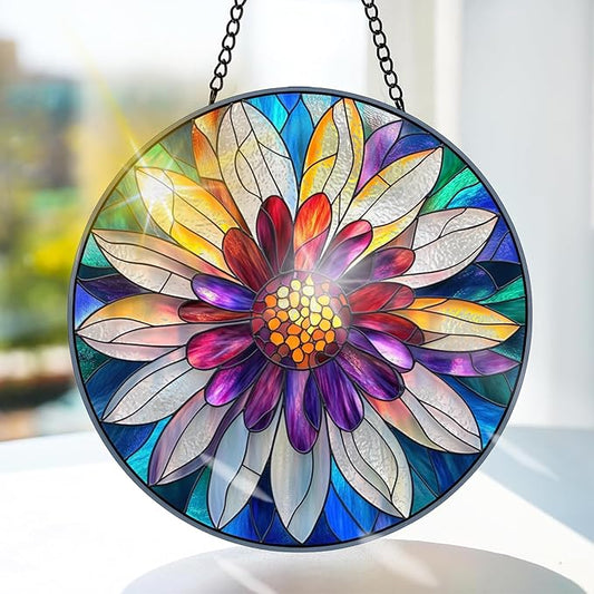 Bimkole Flower Stained Glass Suncatcher Window Hanging - Petals Indoor Window or Doorway Decoration - Handmade Sun Catcher Decor for Garden Home Christmas & Birthday Gifts 7.87x7.87 inch