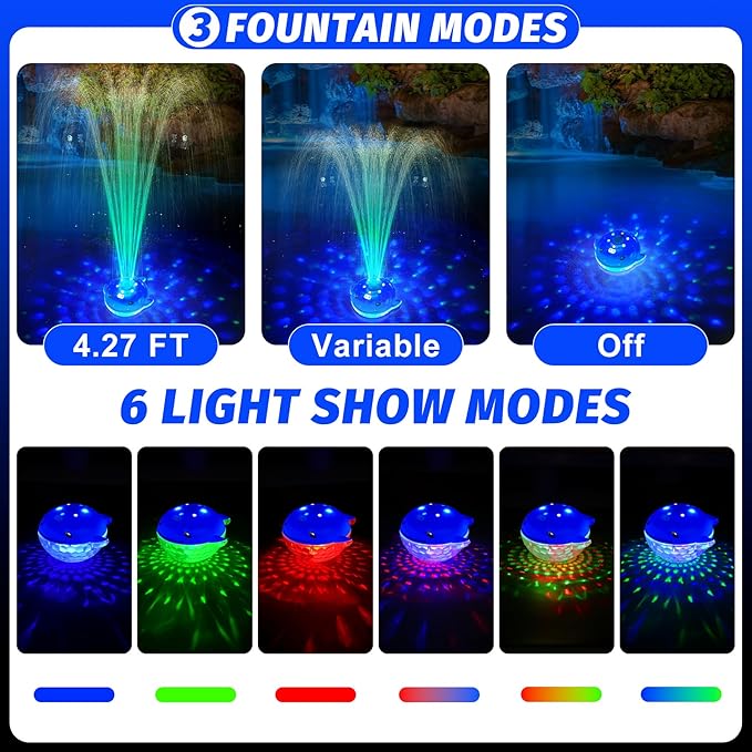 ChlorStar Pool Fountain with Remote, Dolphing Floating Pool Fountain with Lights, Above Ground Pool Water Fountains with Anchor, Swimming Pool Fountains for Inground Pool-1PC,Blue