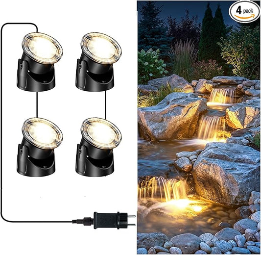 POPOSOAP LED Pond Lights 6-Head, IP68 Waterproof Underwater Lights with 8H Timer Function, 90° Rotatable Design & Gravity Base Fountain Lights for Pond, Fountain, Waterfall, Aquarium, Pool-P64HZ