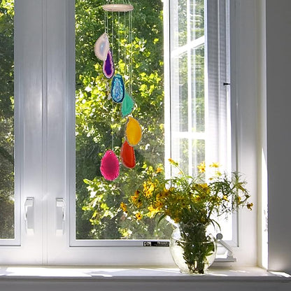 Cozy Tower Colorful Agate Wind Chimes for Outside Unique, Outdoor Home Garden Decor Geode Hanging Decorations