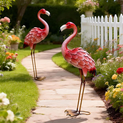 Ratuor Metal Flamingo Yard Decor Garden Statues,Outdoor Pink Flamingo for Backyard Patio Porch Decoration,Valentine's Day,Wedding,Party,Lawn Decorations (2)