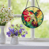 Hummingbird Suncatcher Stained Glass Window Hanging, Hummingbird Flower Sun Catchers Indoor Window Glass Wall Art Decor, Bird Wall Hanging Decor Decorations, 7.9x7.9 Inch 038-MH-BLGH