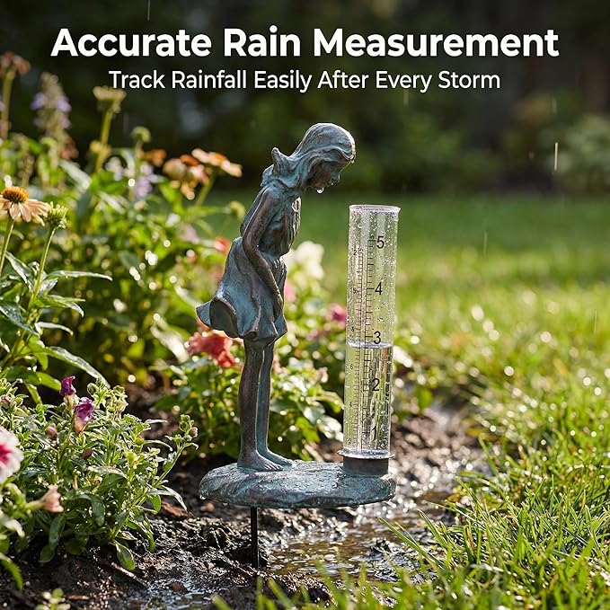 Topadorn Rain Gauge Garden Stake Outdoor Glass Cute Professional Raingauge for Lawn Yard Patio Lady Angel Decor 2oz, 3.5" W x 3" D x 11.5" H