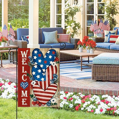 AVOIN colorlife Patriotic 4th of July Welcome Garden Flag 12x18 Inch Double Sided, Memorial Day Independence Day American Stars and Stripes Love Heart Yard Outdoor Decoration