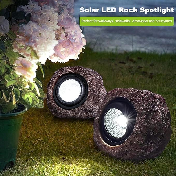 Solar Rock Lights Outdoor Waterproof - [4 Pack] Realistic Stone Solar Powered Garden Lights, LED Decorative Landscape Lighting for Pathway, Yard, Walkway, Lawn, Rockery, Warm White