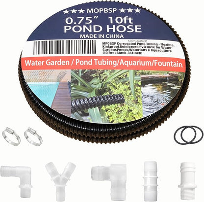 Corrugated Pond Tubing - Flexible, Kinkproof, Reinforced PVC Hose for Water Gardens, Pumps, Waterfalls & Aquaculture (10 Feet Black, 3/4 Inch)