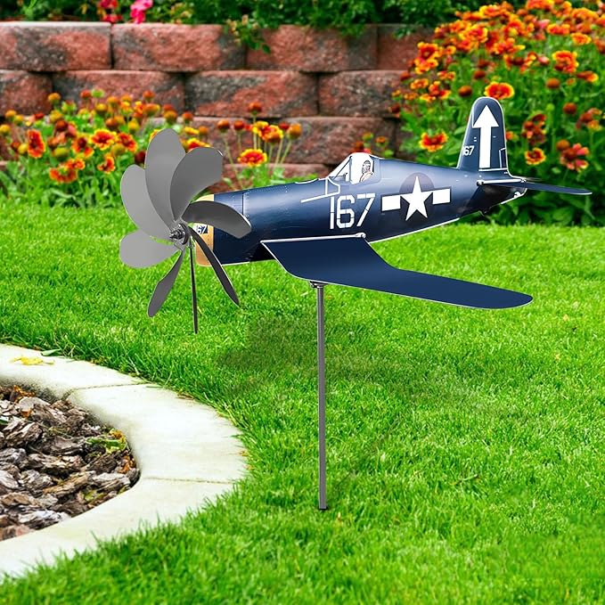 2 Airplane Wind Spinner, Airplane Weather Vane for The Yard Garden Wind Sculpture Windmill Aircraft Pinwheel Metal Handmade A-irplane W-eathervanes Windmill Outdoor Courtyard Decor Garden Pinwheels