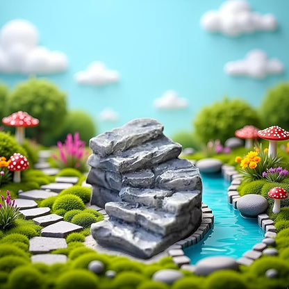1 Pc Miniature Stone Steps Figurines Fairy Garden Ornaments, Miniature Stairs Accessories Micro Landscape Decoration Garden Sculptures and Statues(2.6 inch)
