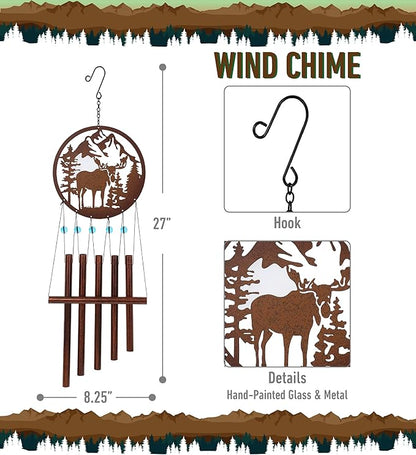 CoTa Global Moose Wind Chime - Handmade Glass and Metal Chime - Moose Wild Life Hanging Decor - Colorful Home Decor Gift, Indoor and Outdoor Hanging Decoration For Porch, Patio, and Garden - 27 Inches