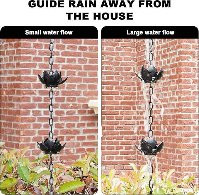 Rifachua 8.5ft Lotus Rain Chain for Gutters Downspouts Outside with Rain Chain Anchor Anchoring Stake Base Copper