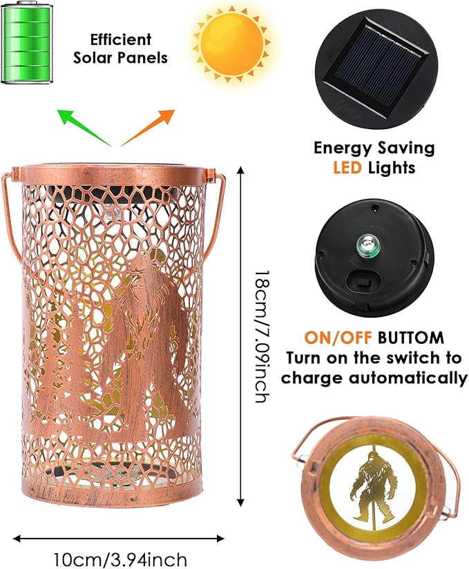 Solar Wind Chimes for Outside - Bigfoot Gifts Hanging Solar Lanterns with Metal Windchimes Sasquatch Outdoor Decor Garden Patio Yard Decoratoin Christmas Birthday Gift for Women Mom Grandma