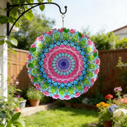 Mandala Metal Wind Spinner Outdoors - Large 12 Inch 3D & Indoor Hanging Decor, Garden & Yard Ornament | Unique Kinetic Sculpture Gift for Women, Boho Porch & Lawn Decor - Christmas Thanksgiving Gift