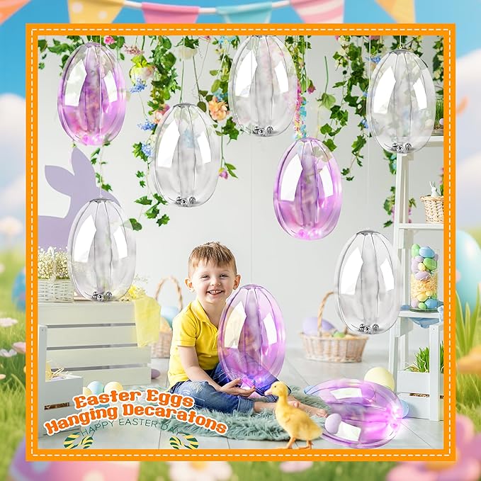 6 Pcs Inflatable Easter Eggs 16 Inch Light up Clear Inflatable Hanging Eggs Decoration for Lawn Indoor Outdoor Yard Easter Party Accessories