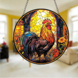 Rooster Acrylic Window Hanging, Colourful Cockerel Farm Animal Stained Acrylic Window Decor Hanging Ornaments Indoor Outdoor Garden Stained Art Panel Gift for Women Christmas Thanksgiving