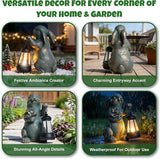Solar Garden Statues, Resin Bunny Statue w/Flower, Waterproof Figurine Rabbit Solar Latern for Outside Yard Outdoor Home Patio Lawn, Animal Lights for Adults Women Birthday Easter Gifts