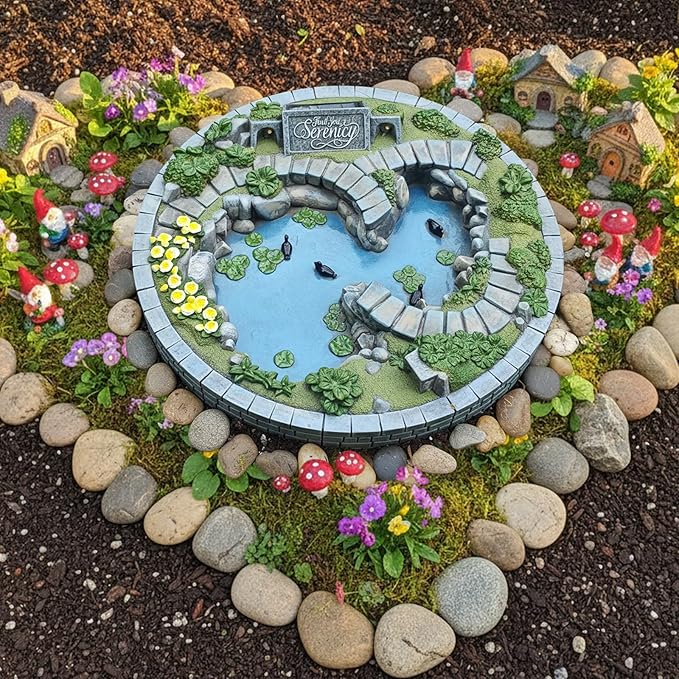 Kai Dream Fairy Garden Pond Decoration - Solar Miniature Fairy Garden Figurines & Accessories, Serenity Theme Outdoor Garden Ornament for Patio, Yard, Housewarming Gift
