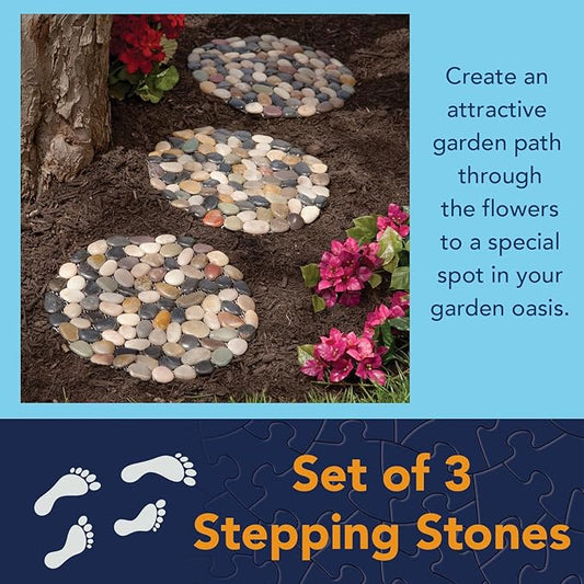 Bits and Pieces - Stepping Stones Outdoor Walkway - 12" River Rock Landscaping Decorative Stepping Stones - Set of Three (3) - Backyard Decor Garden Pavers for Outside Walkway