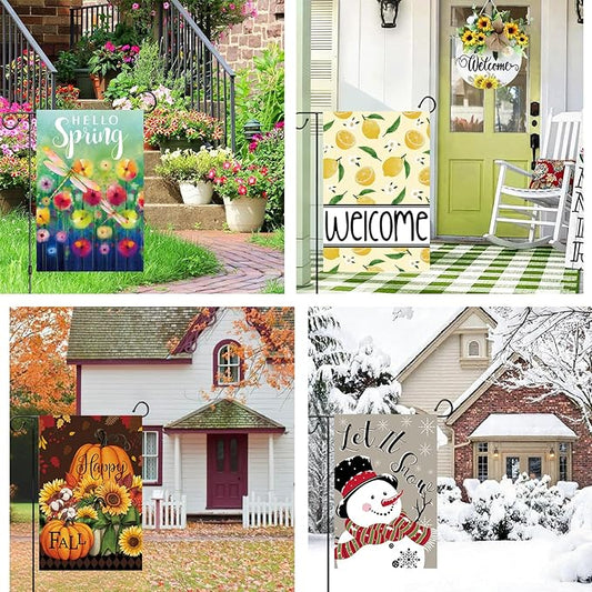 Seasonal Garden Flags Set of 12 Double Sided 12 x 18 Inch Yard Flag, Small Garden Flags for Outside, Christmas Halloween Easter Valentine's Day, Spring Summer Fall Winter Holiday Decor for All Seasons