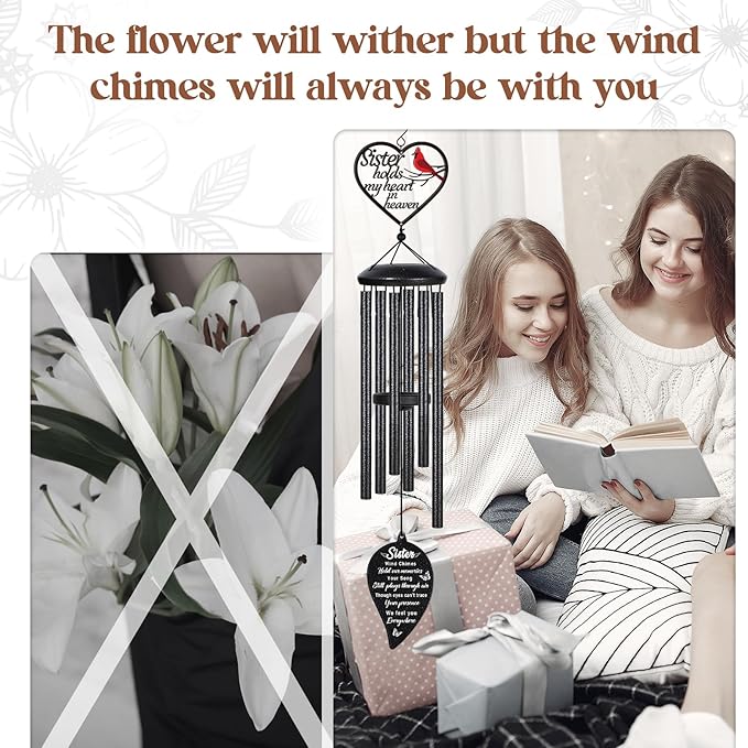 Memorial Gifts for Loss of Sister Wind Chimes,Sympathy Gifts for Loss of Sister,Bereavement Remembrance Funeral Condolence Gifts for Loss of Sisters, 30“ Memorial Wind Chimes for Loss of Loved One