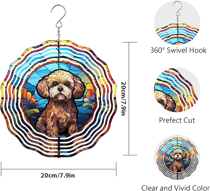 Poodle Dog Wind Spinners Outdoor Dog Memorial Gifts, 3D Metal Kinetic Hanging Garden Wind Spinner, Spinner Decor, Wind Sculptures for Outdoor & Indoor, Window, Yard Decor (Poodle 2)