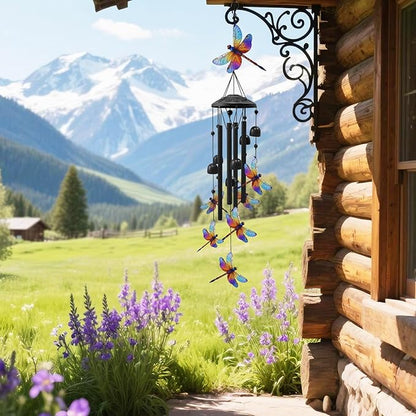 Dragonfly Wind Chimes for Outside, Black Metal Windchimes Outdoors, Dragonflies Gifts for Women/Men, Garden/Yard Decor, Memorial/Birthday Gifts for Grandma/Mom, Durable Chimes for Outdoors