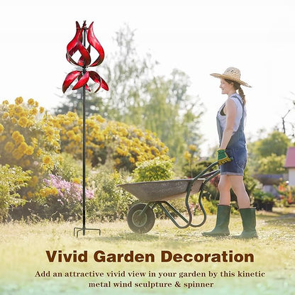 Large Garden Wind Spinner - Tulip Outdoor Yard Wind Sculptures & Spinners, Garden Decor Gift Ideas for Mother, Birthday, Housewarming (Dia19 x H87”)
