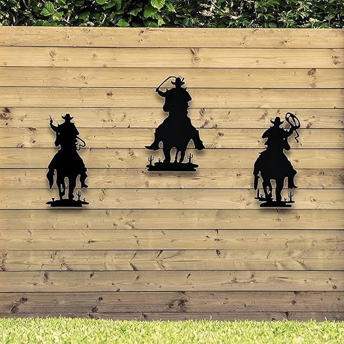 3PCS Metal Garden Stake, Western Cowboy Silhouette Yard Sign Vintage Cowboy Decor Western Garden Flag for Home Garden Lawn Yard