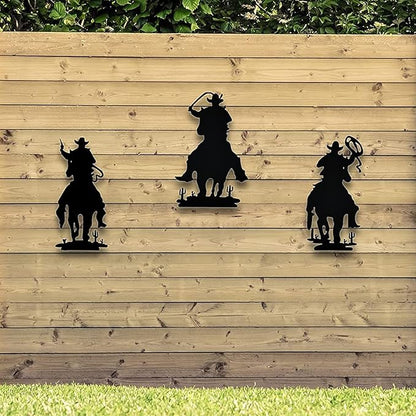 3PCS Metal Garden Stake, Western Cowboy Silhouette Yard Sign Vintage Cowboy Decor Western Garden Flag for Home Garden Lawn Yard