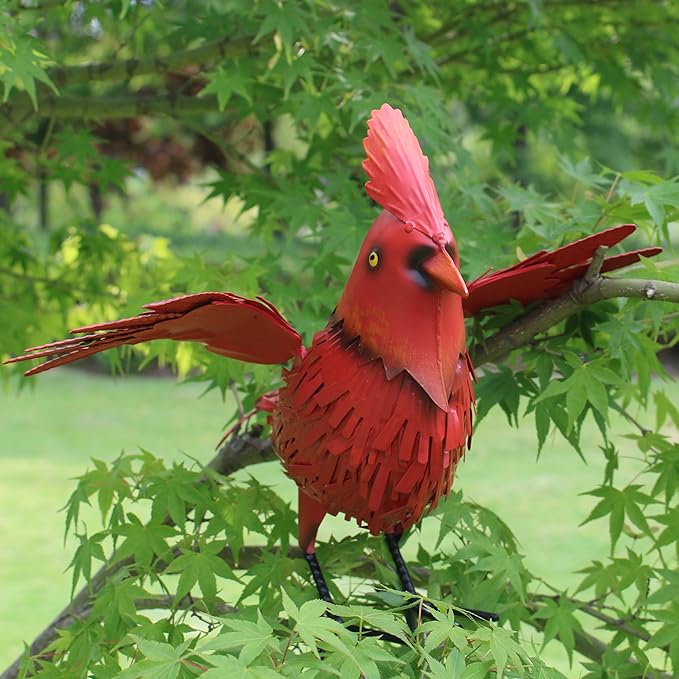 Cardinal Garden Decor Metal Yard Art Gifts Garden Sculptures Statues Large Red Bird Outdoor Decor,Gifts
