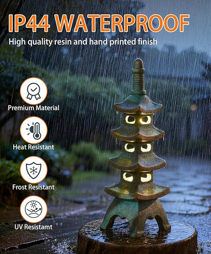 Nacome Solar Pagoda Garden Statues: 15.7 inches Multi-Layer Outdoor Waterproof Resin Zen Decor for Landscape Balcony Patio Porch Yard Ornament(Bronze)
