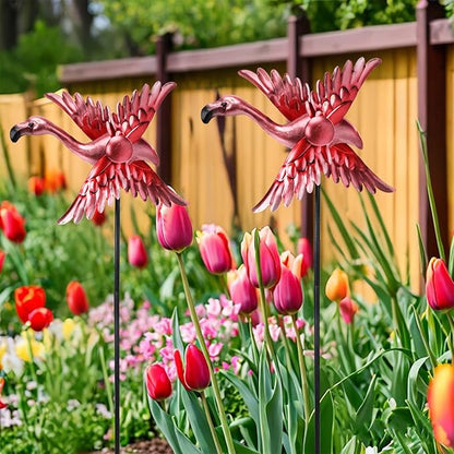 WONDER GARDEN Wind Spinners Outdoor - 2 Pack Small Metal Flamingo Wind Spinner Windmill, Wind Sculpture for Yard Patio Lawn Decor