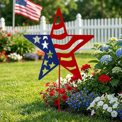 Therwen Patriotic Metal Garden Stakes Star Flag Yard Sign 24'' H Memorial Day Outdoor Decoration 4th of July Lawn Sign 250th Holiday Patriotic Decor for Independence Day Pathway American Outside Decor