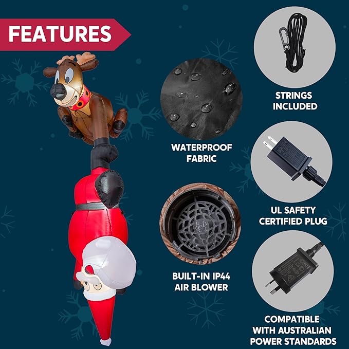Joiedomi Hanging Christmas Inflatables Decoration, Christmas Inflatable Reindeer and Climbing Santa, Blow Up Santa with Build-in LED for Xmas Party Indoor, Outdoor, Yard, Garden, Lawn Decor