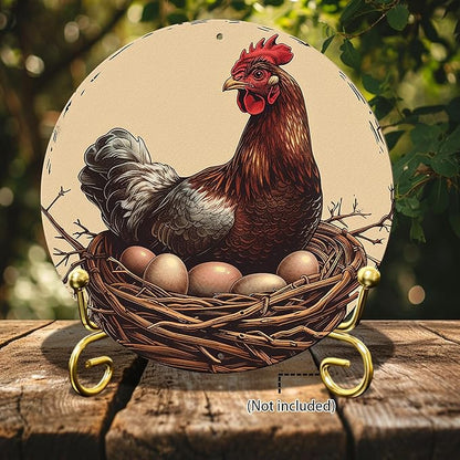 Chicken Coop Hen Vintage Metal Tin Sign Chicken Wreath Wall Decor Kitchen Farmhouse Outdoor Chicken Decor For Chicken Lovers Chicken House Decor 12 Inch