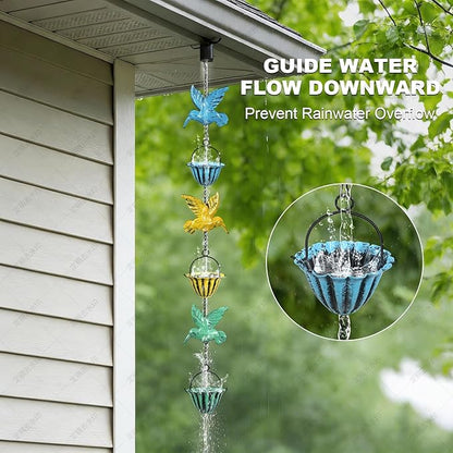 8.5ft Rain Chains for Outside,Colorful Hummingbird Rain Chain for Gutters and Downspouts, Rain Catcher Chain for Garden Yard Decor