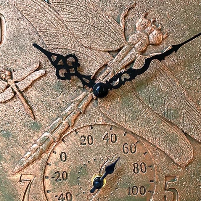 Lily's Home Hanging Wall Clock, Includes a Thermometer, Ideal for Indoor and Outdoor Use, Wonderful Housewarming Gift for Friends, Polyresin