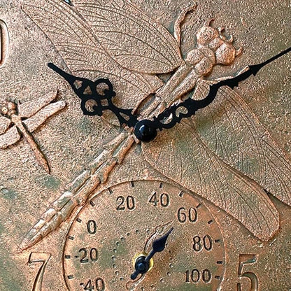 Lily's Home Hanging Wall Clock, Includes a Thermometer, Ideal for Indoor and Outdoor Use, Wonderful Housewarming Gift for Friends, Polyresin